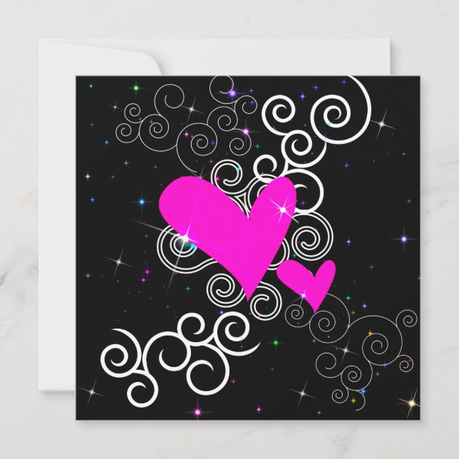 Glitter Hearts Gothic Birthday Invitation (Front)