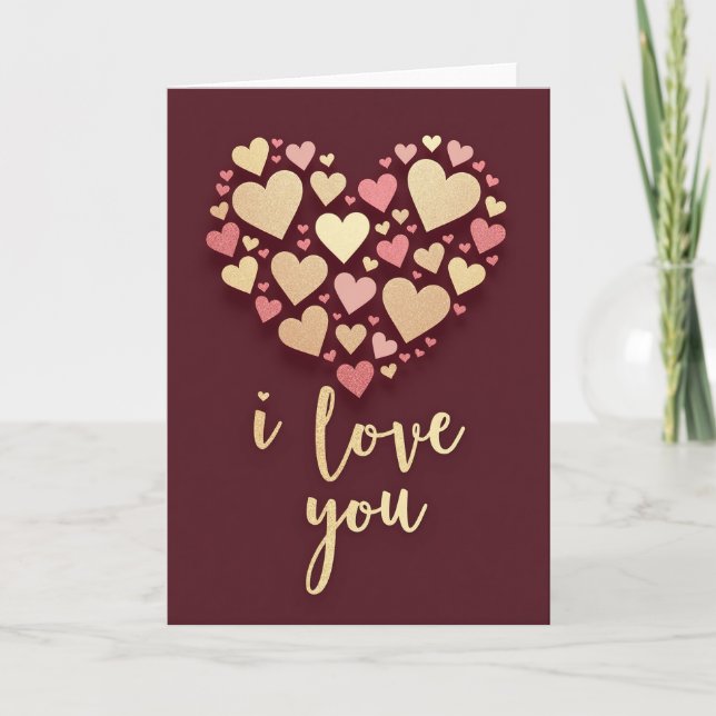 Glitter Hearts Love You Card (Front)