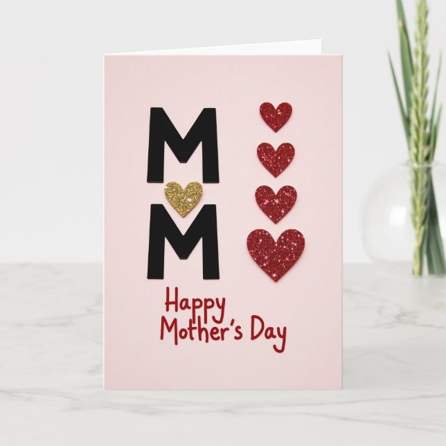 Glitter Hearts Mothers Day Card (Front)