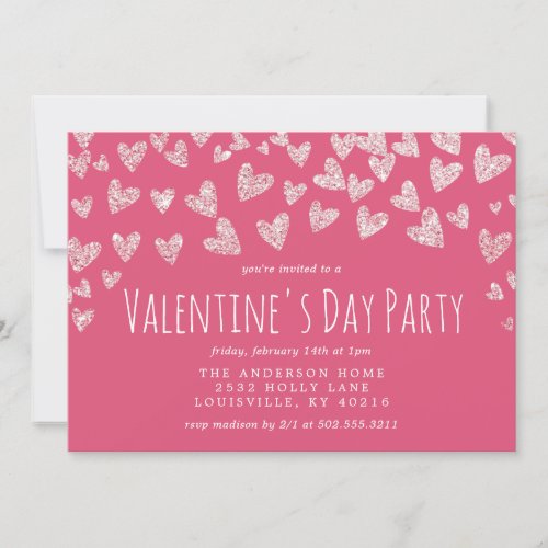 Glitter Hearts Pink Valentine'S Day Party Invitation