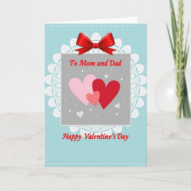 Glitter Hearts Valentines Mom Dad Card (Front)