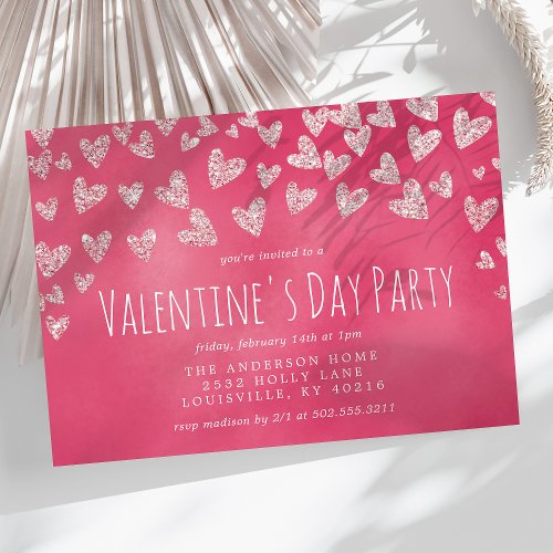 Glitter Hearts Watercolor Valentines Day Party Invitation