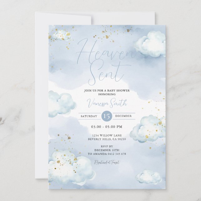Glitter Heaven Sent Baby Shower Invitation (Front)