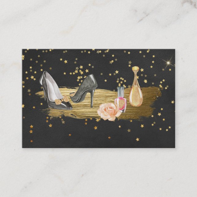 *~* Glitter Heels Nail Polish Perfume Gold Foil Business Card (Front)