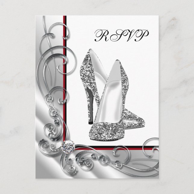 Glitter High Heel Shoe RSVP Invitation Postcard (Front)