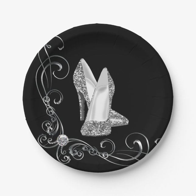 Glitter High Heel Shoes Paper Plates (Front)