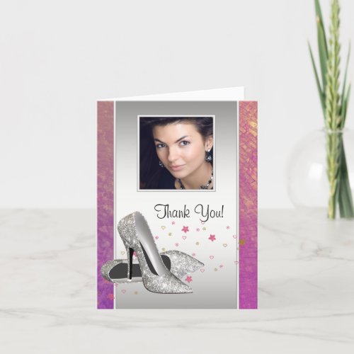 Glitter HIgh Heel Shoes Photo Thank You Cards