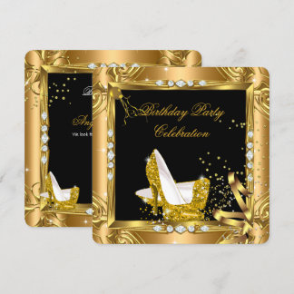 Glitter High Heel Shoes Yellow Gold Black Party Invitation