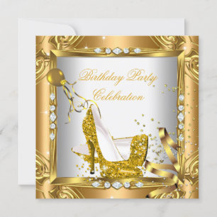 Glitter High Heel Shoes Yellow Gold Party Invitation