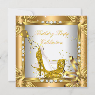 Glitter High Heel Shoes Yellow Gold Party Invitation