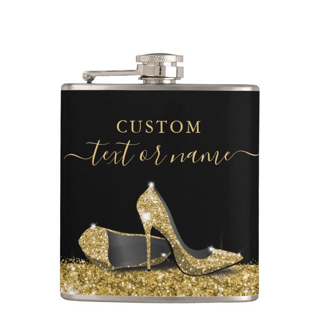 Glitter High Heels Black Gold Flask (Front)
