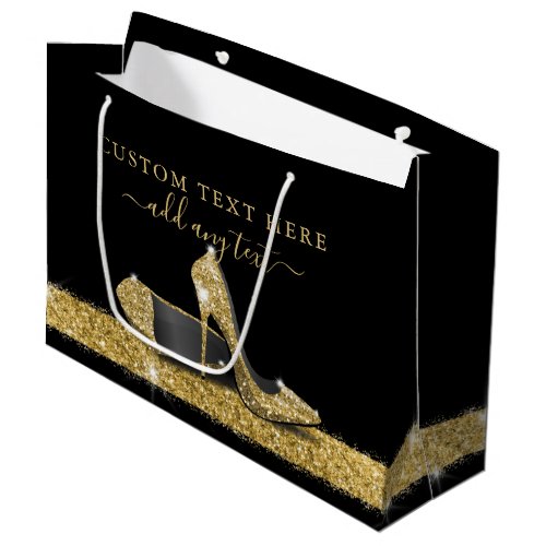 Glitter High Heels Gold Black Personalized Large Gift Bag