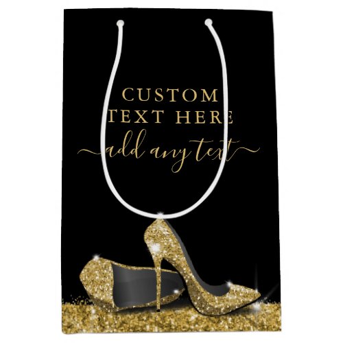 Glitter High Heels Gold Black Personalized Medium Gift Bag