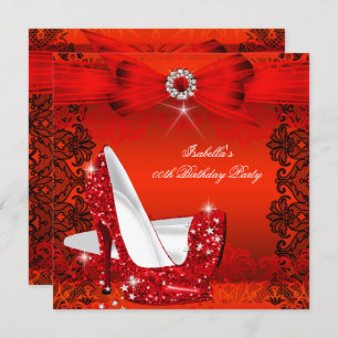 Glitter High Heels Red Lace Diamond Silver Party 2 Invitation