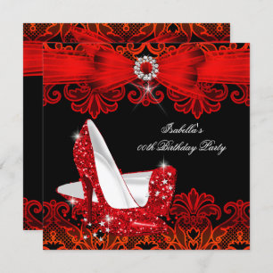 Glitter High Heels Red Lace Diamond Stiletto Shoe Invitation