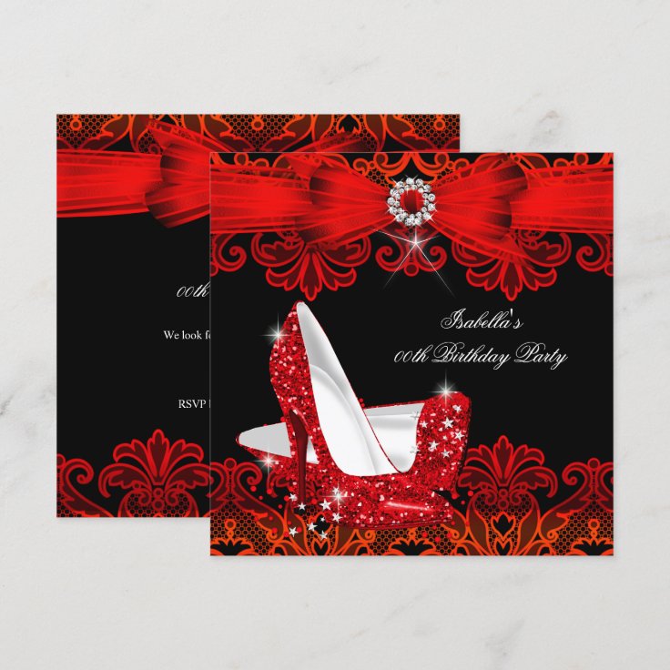 Glitter High Heels Red Lace Diamond Stiletto Shoe Invitation | Zazzle