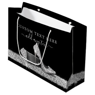 Glitter High Heels Silver Black Personalized Large Gift Bag
