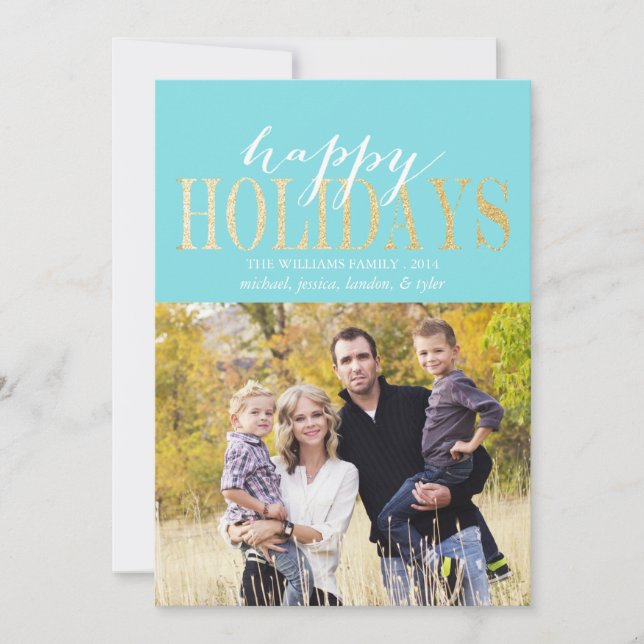 Glitter Holiday Christmas Cards | Teal (Front)
