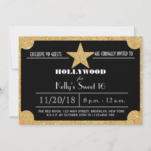 Glitter Hollywood Sweet 16 Birthday Invitation (Front)