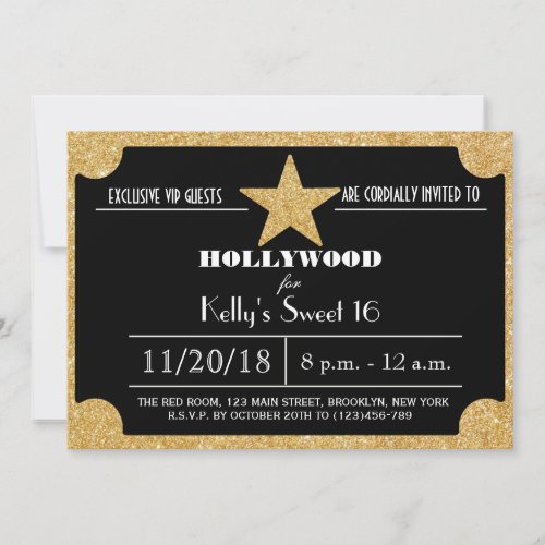 Glitter Hollywood Sweet 16 Birthday Invitation