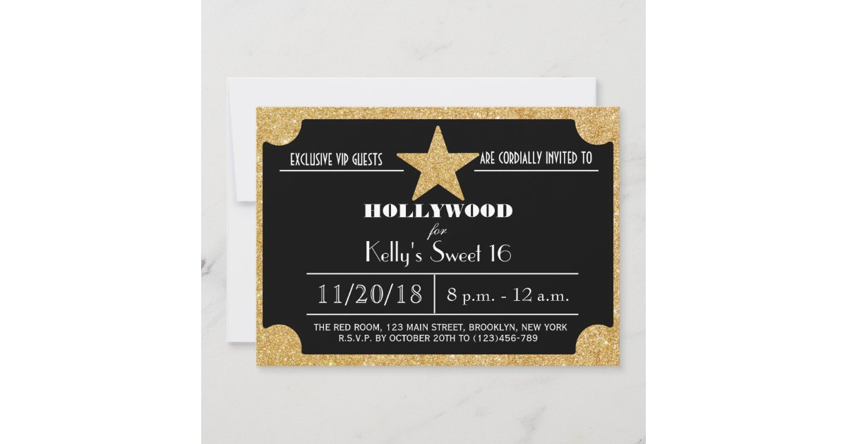 Glitter Hollywood Sweet 16 Birthday Invitation Zazzle