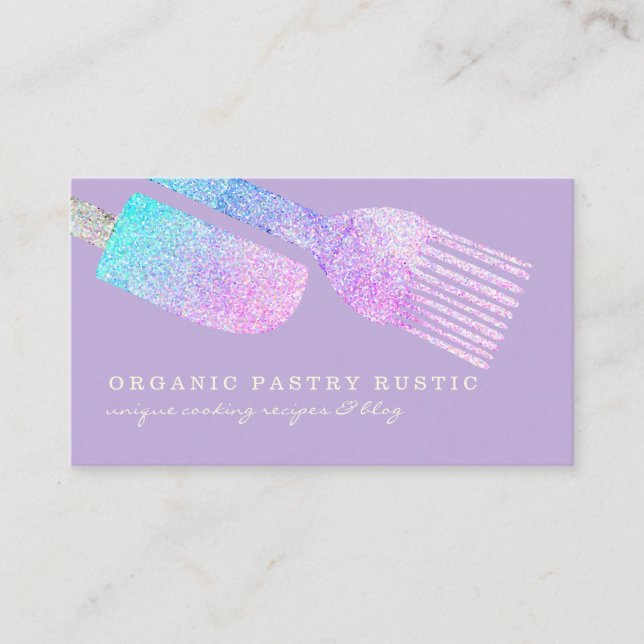 Glitter hologram pastry bakery purple business card (Front)