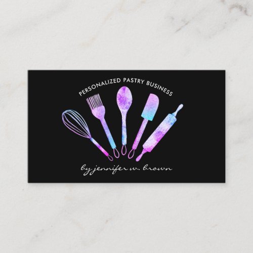 Glitter Holographic Bakery Pastry Chef Business Card