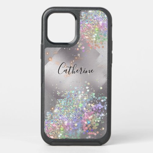 Glitter holographic confetti silver rainbow shine OtterBox symmetry iPhone 12 case