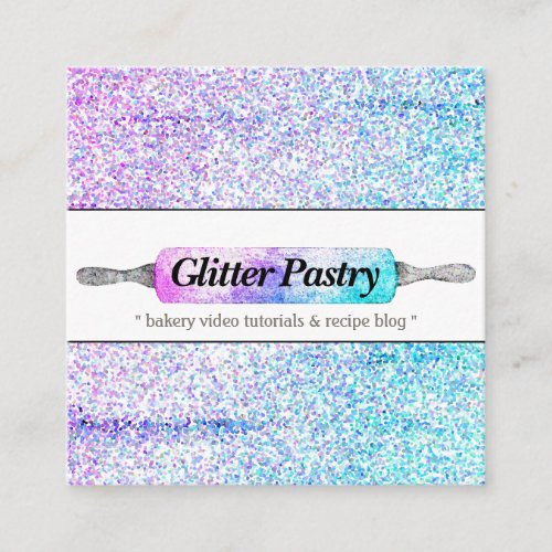 Glitter holographic Cooking Bakery logo Pastry Square Business Card