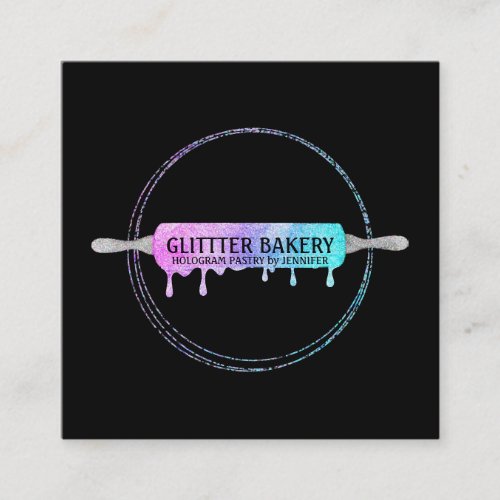 Glitter holographic Cooking pastry luxury black Square Business Card