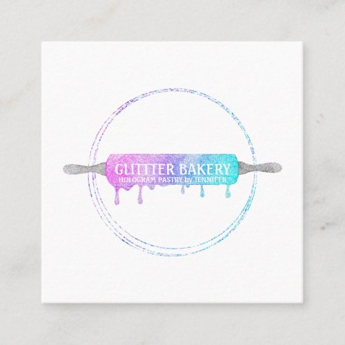 Glitter holographic Cooking pastry luxury Square Business Card