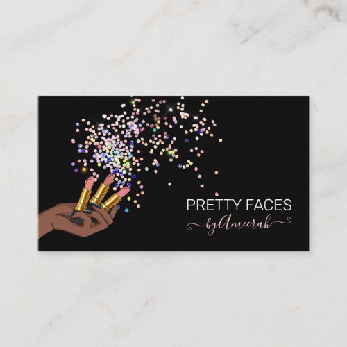 Glitter Holographic Makeup Artist _ Lipstick Logo Business Card