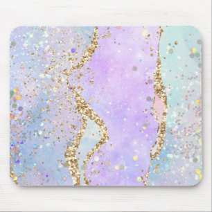 Glitter Holographic Pink Marble Mermaid Unicorn Mouse Pad