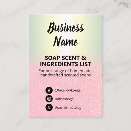 Glitter  Holographic Soap Scent Ingredients List Business Card