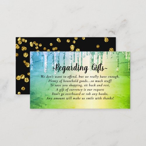 Glitter Honeymoon Fund bridal shower or wedding En Enclosure Card