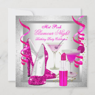Glitter Hot Pink Glamour Night Martini Party Invitation