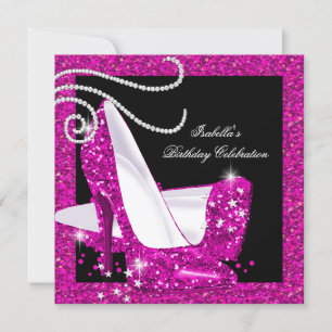 Glitter Hot Pink High Heels Birthday Party 2a Invitation