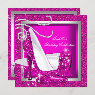Glitter Hot Pink High Heels Luxury Birthday Party Invitation