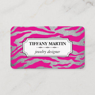 Glitter Hot Pink Zebra Print Business Card