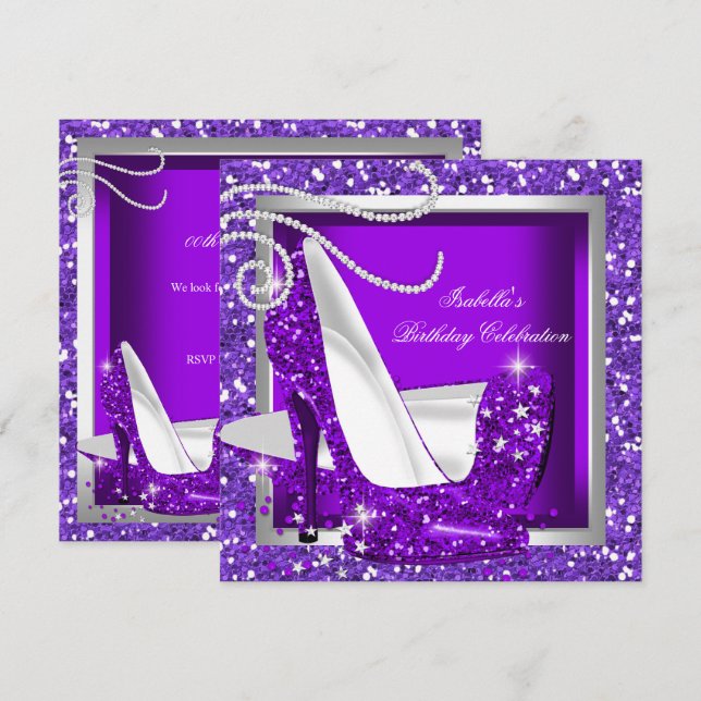 Glitter Hot Purple High Heels Any Occasion Party Invitation (Front/Back)