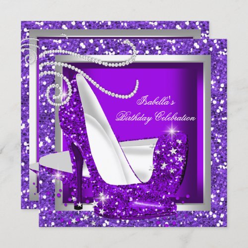 Glitter Hot Purple High Heels Any Occasion Party Invitation