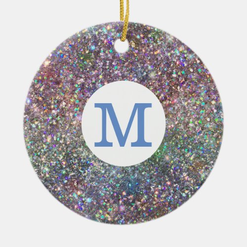 Glitter Iridescent Rainbow Monogram Sparkle Ceramic Ornament