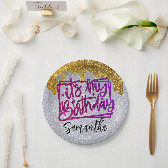 Glitter It's My Birthday 18th | 21st | 30th | 50th Paper Plates (Wedding)
