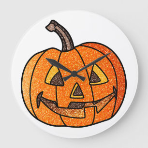 Glitter Jack O'Lantern Large Clock