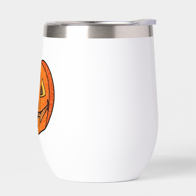 Glitter Jack O'Lantern Thermal Wine Tumbler (Left)