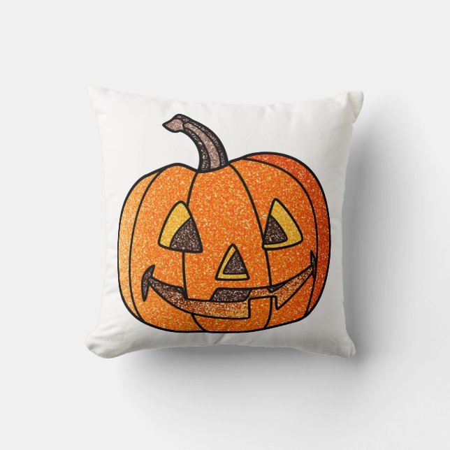 Glitter Jack O'Lantern Throw Pillow (Front)
