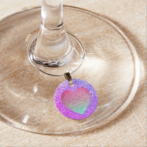 Glitter Jewel Two Tone Heart Wine Charm