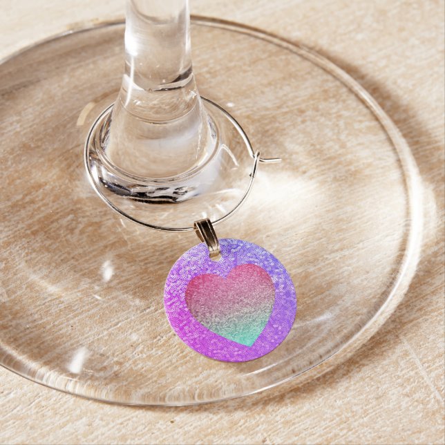 Glitter Jewel Two Tone Heart Wine Charm (In Situ)