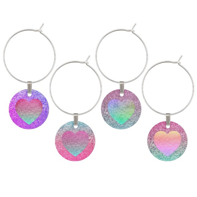 Glitter Jewel Two Tone Hearts Wine Charm (Staggered)