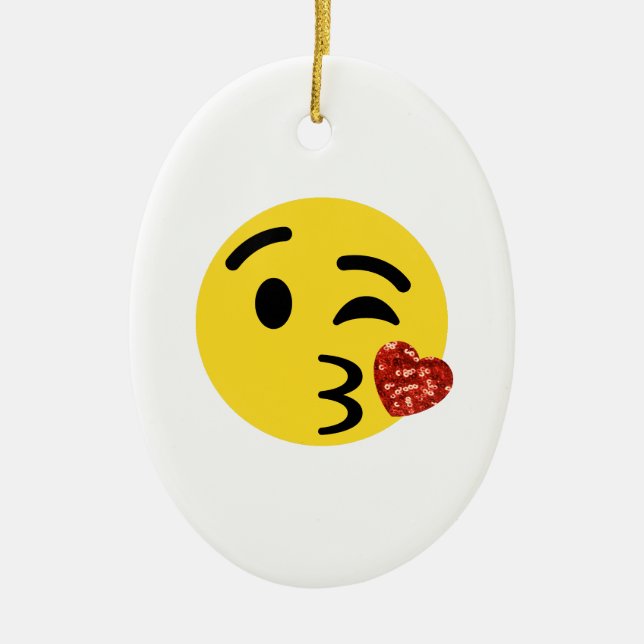 glitter kiss emoji ceramic ornament (Front)